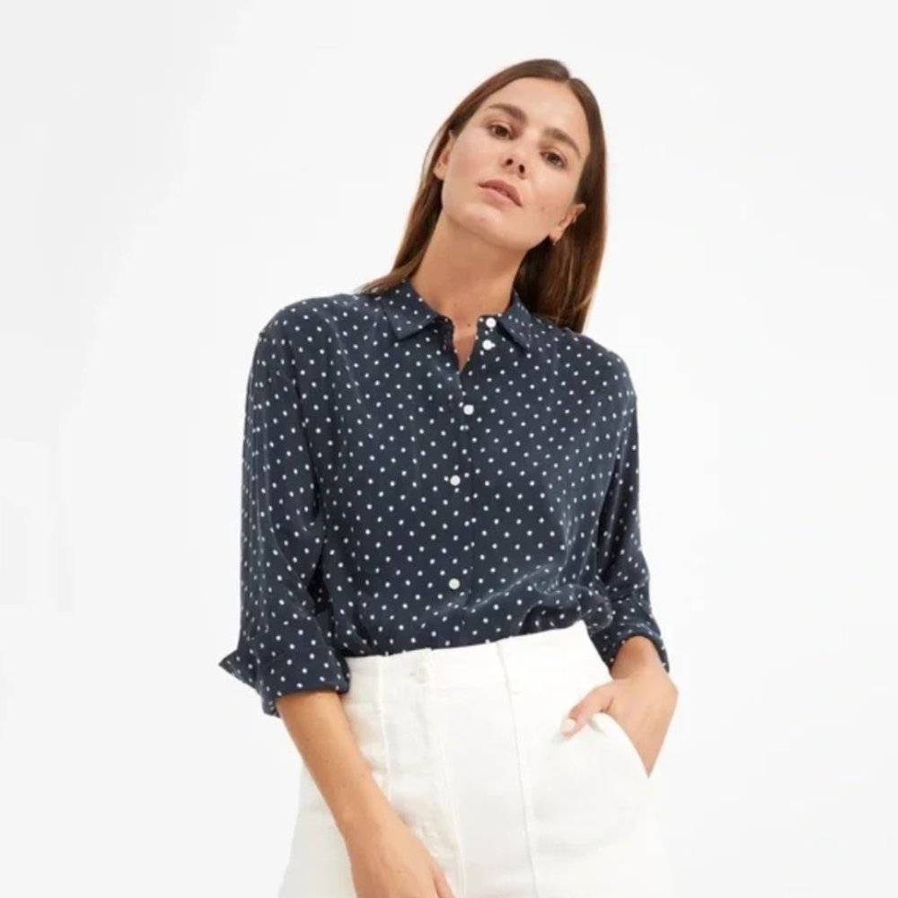 Everlane Navy Polka Dot Oversized Button-down Shirt